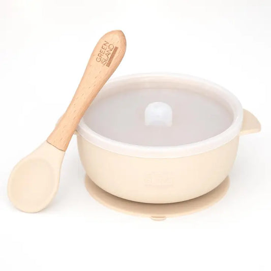 Silicone Baby Bowl & Spoon - Cream image 0