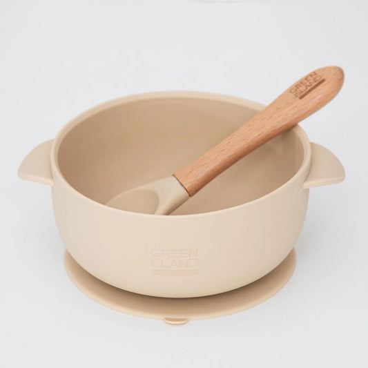 Silicone Baby Bowl & Spoon - Cream image 1